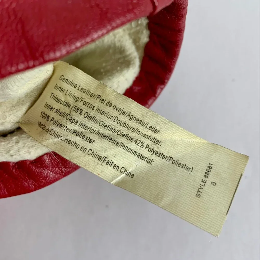 Stylish Red Genuine Leather Womens Winter Gloves Soft Polyester Lining Size 8